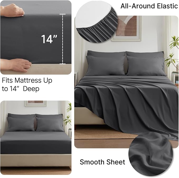 Anluoer Twin Size Bed in a Bag 5 Pieces, Dark Grey Bed Comforter Set with Sheets, All Season Bedding Sets with 1 Comforter, 1 Pillow Sham, 1 Pillowcase, 1 Flat Sheet, 1 Fitted Sheet
