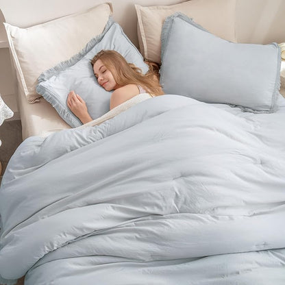 Andency Light Grey Comforter Set Queen, 3 Pieces Boho Tassel Lightweight Bedding Comforter Sets, All Season Soft Fluffy Fringe Bed Set (90x90In Comforter & 2 Pillowcases)