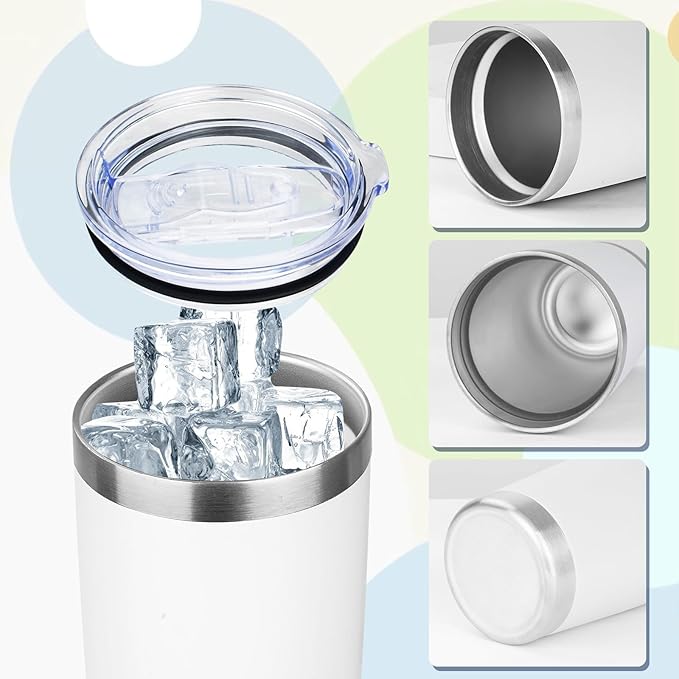 20oz Tumbler with Lid Stainless Steel Insulated Tumblers Travel Coffee Tumbler Bulk Double Wall Vacuum Insulated Water Cup Christmas Gifts for Women Men Her Him Home Office (White, 4pack)