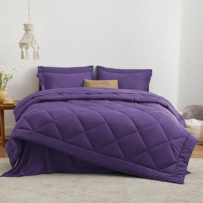 Love's cabin King Size Comforter Set Purple, 7 Pieces King Bed in a Bag, All Season Bedding Sets with 1 Comforter, 1 Flat Sheet, 1 Fitted Sheet, 2 Pillowcase and 2 Pillow Sham