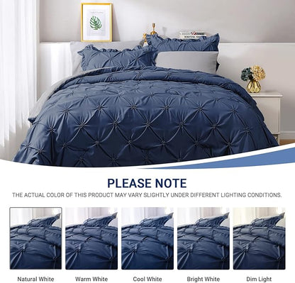 JOLLYVOGUE Queen Comforter Set 7 Pieces, Navy Blue/Gray Bed in a Bag Comforter Set for Bedroom, Bedding Comforter Sets with Comforter, Sheets,Ruffled Shams & Pillowcases