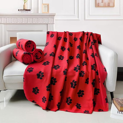 ZYFZCYBL Fleece Throw Blankets Lightweight Warm Soft Cozy Pet-Friendly Bulk Fleece Throw Blanket Solid for Home Bed, Sofa，Office,Gifts, Couch (Pack of 6-50 x 60 inch，Red Black Paw Print)
