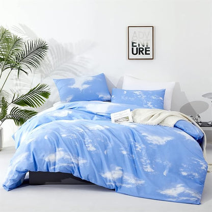 CLOTHKNOW Blue Sky Queen Size Comforter Sets White Cloud Bedding Comforter Sets Blue Queen Comforter Soft Blue Comforter with 2 x Pillow Cases
