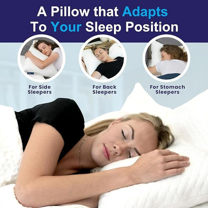 Sidney Sleep Pillow for Side and Back Sleepers - Comfort for Neck and Shoulder Pain - Adjustable and Customizable Shredded Memory Foam Filling - Queen Size - Additional Foam Fill Included (Blue)
