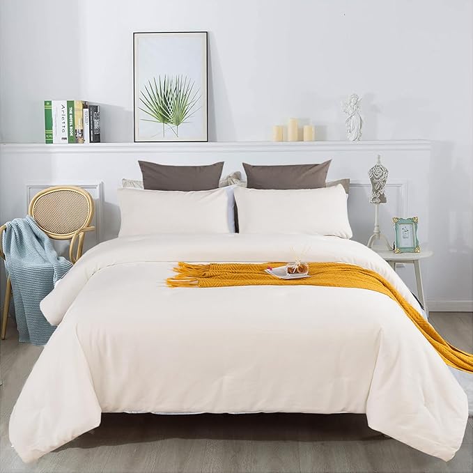 Karever Flannel Comforter Set - Queen Size, 3 PCs, Soft White Velvet & Furry Flannel Blanket Set