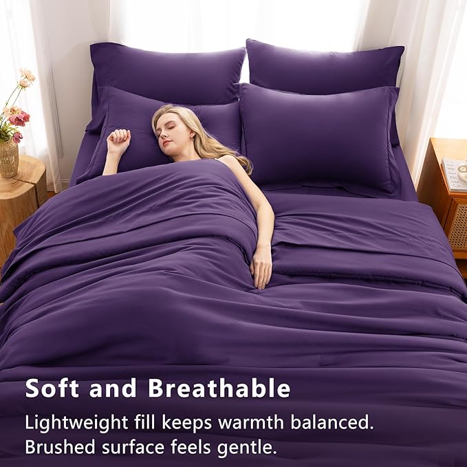 CozyLux Full Size Comforter Set Purple, 7 Pieces Bed in a Bag Full Comforter Set with Sheets, Soft Bedding Set with Down Alternative Comforter, Fitted Sheets, Flat Sheets, Pillow Shams and Pillowcases