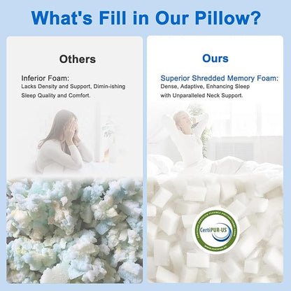 Cooling Pillows Queen Size Set of 4, Shredded Memory Foam Pillows, Adjustable Firm Bed Pillows Cool Cold Pillow for Hot Side Back Stomach Sleepers with Removable Washable Cover, 20" x 30", White