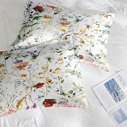 Comforter Set Twin Size, Wildflower 5 Pcs Bedding for Kids and Adults, Multicolored Floral Bedding Sets with Fitted Sheet Pillowcase & Sham for Bedroom Bed Decor
