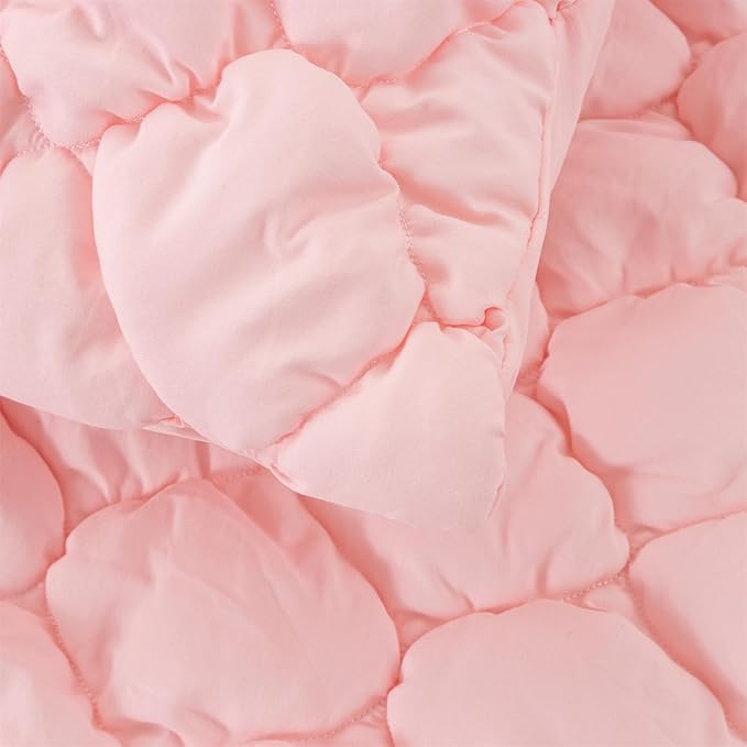 Holawakaka Luxury Blush Full Size Quilt Bedding Set 3-Piece, Solid Color Soft Microfiber Diamond Quilted Bedspread Coverlet with 2 Pillow Shams, Lightweight Bed Comforter Sets
