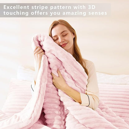 CozyLux Fluffy King Size Comforter Set - Super Soft Faux Fur Pink Comforter King Size, Winter Warm Fleece Bedding Set, 3 Pieces Plush Fuzzy Bed Set (1 Shaggy Comforter, 2 Pillowcases)