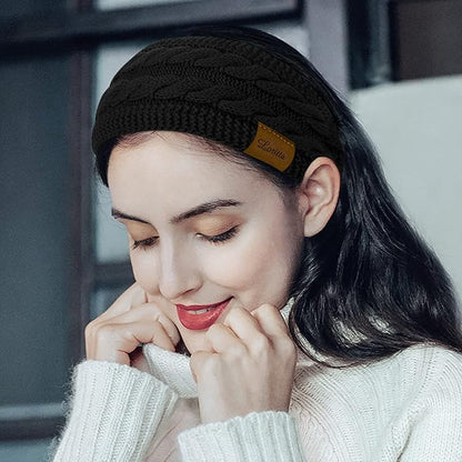 Loritta 2 Pack Headbands for Women Winter Warm Cable Knit Ear Warmer Thick Head Wrap Fuzzy Fleece Lined Gifts