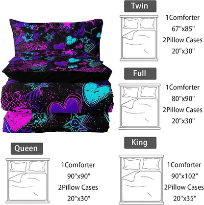Purple Stars Comforter Set Full Size,Galaxy Starry Printed Bedding Set,Purple Stars Room Decor with Soft and Lightweight Comforter and 2 Pillowcases