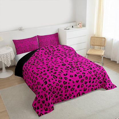 Erosebridal Pink Leopard Print Toddler Comforter Set | Cheetah Wild Animals Bedding Set for Women Room Decor Africa Leopard Comforter Safari Animals Duvet Insert,2 Piece with 1 Pillowcase