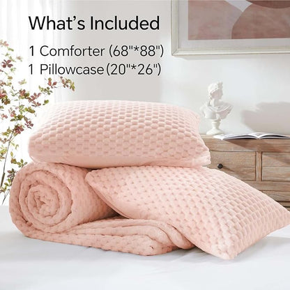 BEDELITE Fluffy Twin Comforter Set - Pink Fleece Soft Comforter for Twin Size Bed, Luxury Warm Bedding Set for Winter, Fuzzy Bed Set 2 Pieces (1 Comforter, 1 Pillowcase)