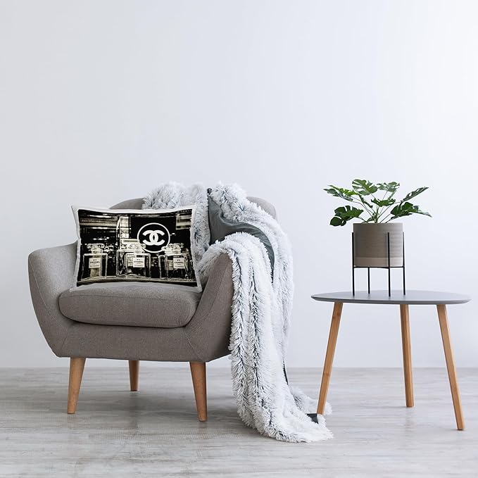 Stupell Industries Monochrome Perfumes Display Design by Graffitee Studios Throw Pillow