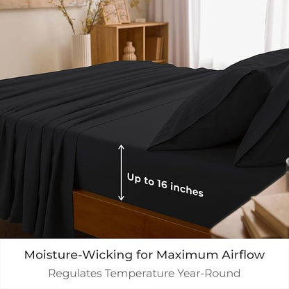 Mellanni King Sheets Set - 4 PC Iconic Collection Bedding - Hotel Luxury, Extra Soft, Cooling Bed Sheets - Wrinkle, Fade, Stain Resistant (King, Black)