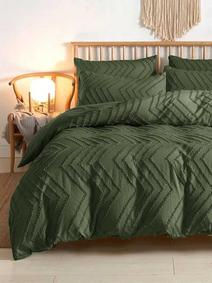 Nanko King Size Comforter Set Dark Green Tufted Boho Soft Shabby Chic Reversible Down Alternative Microfiber Bedding Set, All Season Duvet Bohemia Bed Set Women Men 104 x90 3pcs, Forest Green Jacquard