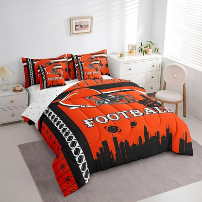 Feelyou Football 7 Pieces Comforter Sets Rugby Sports Bedding Set for All Season King Size Football City Bed in a Bag with Comforter, Sheets, Pillowcases & Cushion Cover