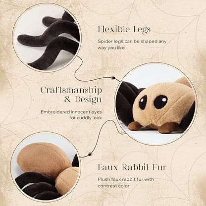 Phantoscope Happy Halloween Spider Shaped Throw Pillow, Faux Fur Fluffy Tarantula Shaped Halloween Cushion Pillow Contrast Color with Shapeable Legs, for Bedroom Sofa, Brown, 18 x 9.5 inches