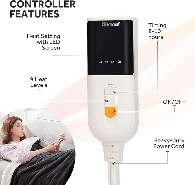 Heated Blanket Electric Blanket King Size Soft Flannel Sherpa, 6 Heat Levels Fast Heating, 2 to 10 Hours Auto-Off Detachable Controller Machine Washable, Grey 100"x90"