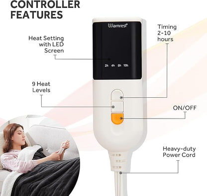 Heated Blanket Electric Blanket King Size Soft Flannel Sherpa, 6 Heat Levels Fast Heating, 2 to 10 Hours Auto-Off Detachable Controller Machine Washable, Grey 100"x90"