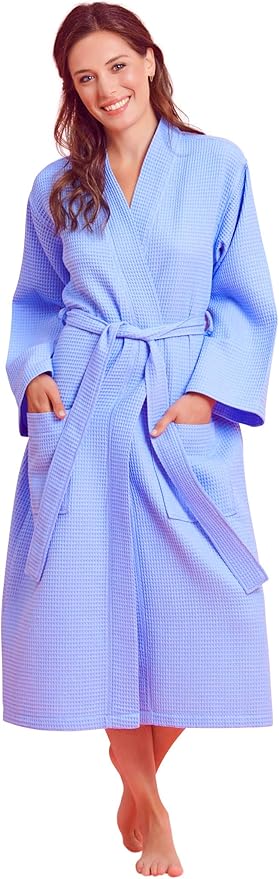 Luxurious Bathrobe for Women - Soft & Absorbent - Lightweigh & Comfort - Long & Kimono - Waffle & Cotton - Hotel/Spa Robe