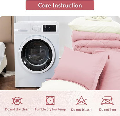 MUXHOMO 5 Pieces Twin XL Comforter Set, Reversible Bed in a Bag Twin XL Size, All Season Bedding Set with Comforter, Flat Sheet, Fitted Sheet, Pillowcases & Shams, Light Pink & Ivory