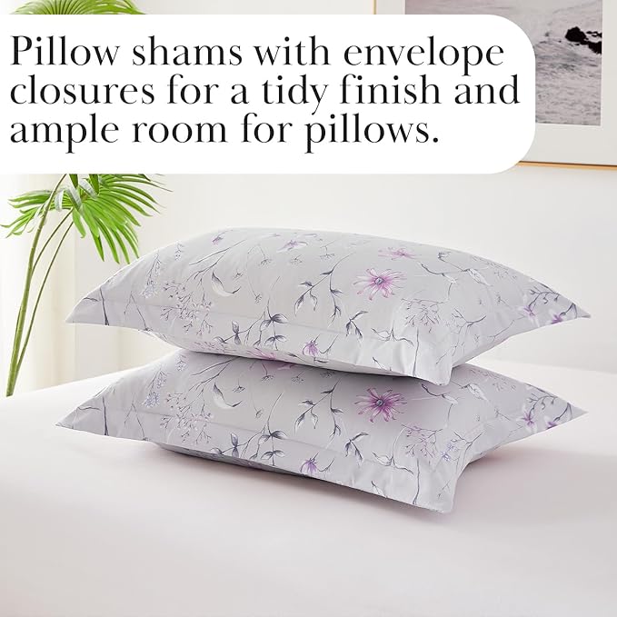 Southshore Fine Living, Inc. 3-Piece Full/Queen Size Comforter Set, Down Alternative All-Season Floral Comforter with Matching Shams, Soft Microfiber Bedspread, Full or Queen Bed, Secret Meadow Grey