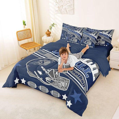 Feelyou Football 7 Pieces Comforter Sets King Size Kids Rugby Sports Bedding Set for All Season Football City Bed in a Bag with Comforter, Sheets, Pillowcases & Cushion Cover