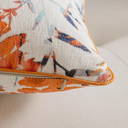 Throw Pillow Covers with Insert Included, with Embroidered Detail, 18 x 18 inches, Decorative Throw Pillow for Sofa Couch Bed (Orange Floral, 18" L x 18" W)