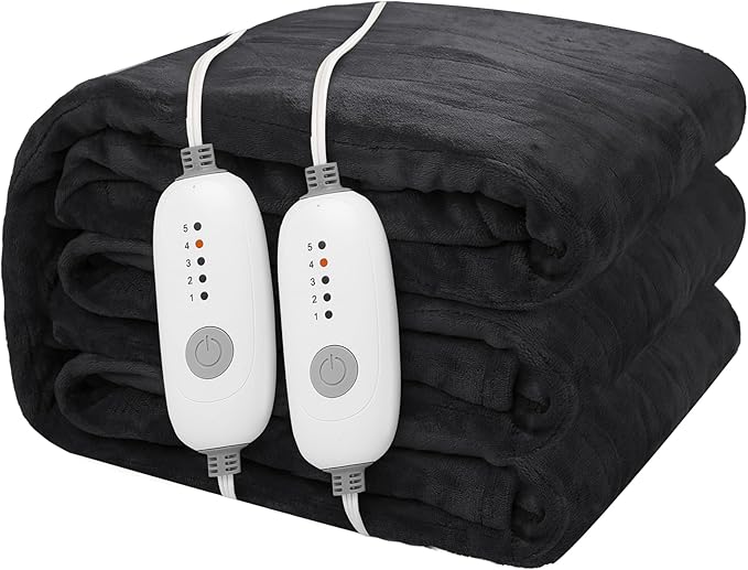 Electric Heated Blanket 84"x90" Queen Size Flannel Heated Blanket, Cozy & Warm for All Night, 5 Heat Settings & 10 Hours Auto Off, Machine Washable, Dark Grey