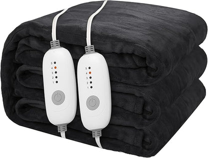 Electric Heated Blanket 84"x90" Queen Size Flannel Heated Blanket, Cozy & Warm for All Night, 5 Heat Settings & 10 Hours Auto Off, Machine Washable, Dark Grey