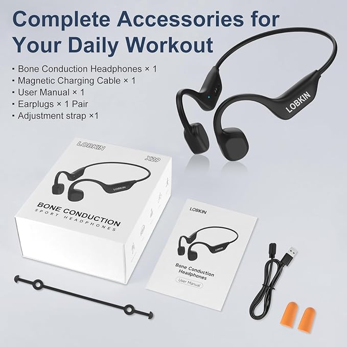 LOBKIN Bone Conduction Headphones - Open Ear Headphones Wireless Bluetooth 6.0 with Mic, 10H Playtime, IPX6, Sweat Resistant, Lightweight Sports Headphone for Running, Cycling, Gym, Outdoor, Black