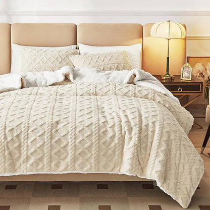 Joyreap 3-Piece Fluffy Faux Fur Sherpa Comforter Set Beige, Twin Size Luxury Tufted Bedding Comforter Set, All Season Soft n Cozy Plush Comforter Bed Set- 68x86 inches