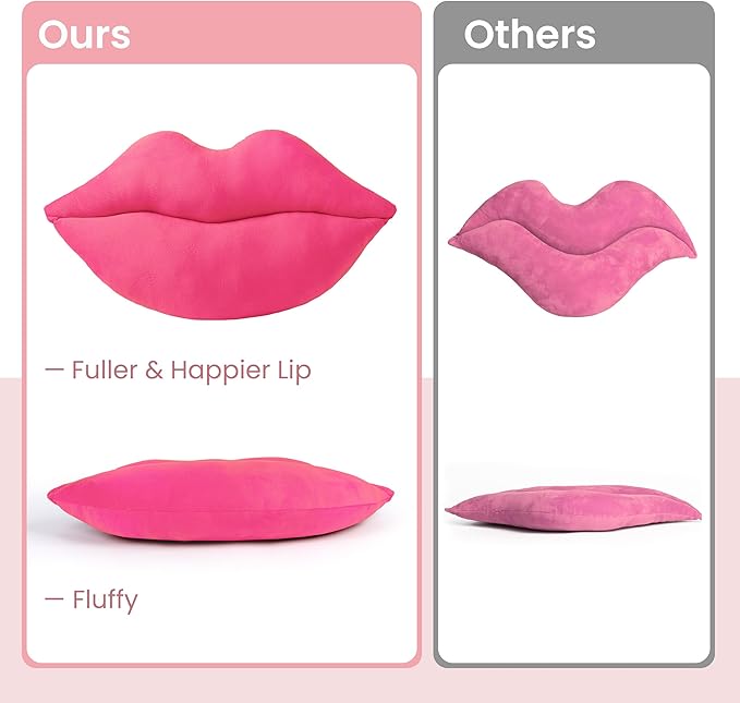 AELS 3D Large Lips Throw Pillows, Soft Decorative Love Pillows, Velvet Cute Pillow, 24 x 12 inches for Couch, Sofa, Bed, Living Room, Bedroom, Vivid Pink