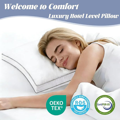 Luxury Goose Feather Down Pillow Standard Size Set of 2,Premium 3-Chamber Bed Pillows for Deep Sleep,900+ Fill Power,400 Count Cotton Shell,Hotel Quality Pillow for Side, Back Sleepers,20" x 26"