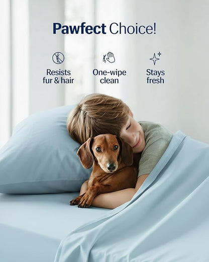 REST® Evercool®+ Cooling Sheet Set, King Size, Light Blue, Breathable Bed Sheets for Hot Sleeper and Night Sweats, with Pillowcases, with Ionic+ Self-Cleaning Silver Yarn for Sensitive Skin, 4PCS