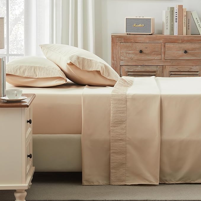 Anluoer Queen Size Bed in a Bag 7 Pieces, Sage Green Bed Set with Comforter, Pillow Shams, Pillowcases, Flat Sheet, Fitted Sheet