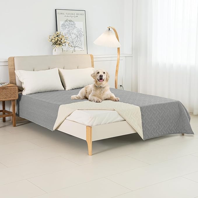 BOCTOPUG Dog Bed Cover for Pets Blankets Rug Pads for Couch Protection Waterproof Bed Covers Dog Blanket Furniture Protector Reusable Changing Pad (Light Grey+Ivory, 62"x82")