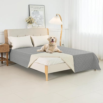 BOCTOPUG Dog Bed Cover for Pets Blankets Rug Pads for Couch Protection Waterproof Bed Covers Dog Blanket Furniture Protector Reusable Changing Pad (Light Grey+Ivory, 62"x82")