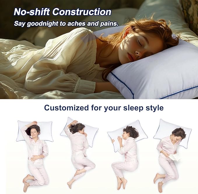 Pillows Standard Size Set of 4 Hotel Collection Bed Pillow for Sleeping Pillows 4 Pack for Back, Stomach or Side Sleepers Soft and Supportive Washable Pillow for Bedroom
