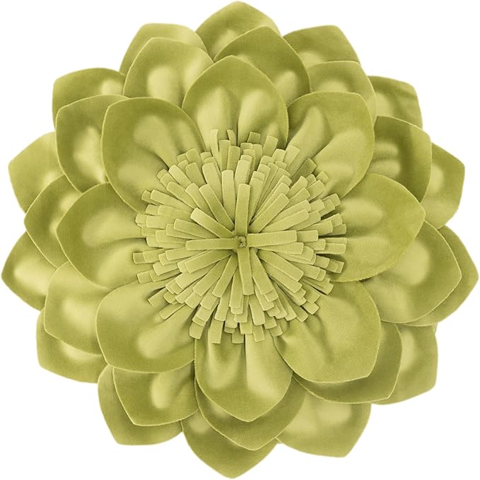 Decorative Throw Pillow 3D Flower Round Pillow Accent Handmade Cushion with Insert for Couch Bed Home Decor 14 Inch Green