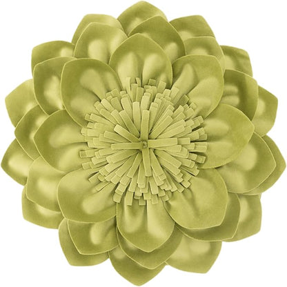 Decorative Throw Pillow 3D Flower Round Pillow Accent Handmade Cushion with Insert for Couch Bed Home Decor 12 Inch Green