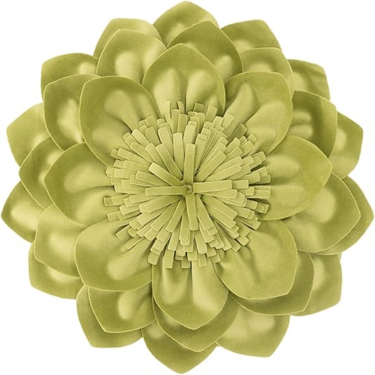 Decorative Throw Pillow 3D Flower Round Pillow Accent Handmade Cushion with Insert for Couch Bed Home Decor 12 Inch Green
