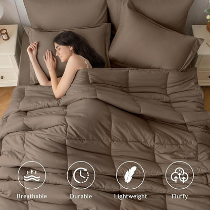 JOLLYVOGUE Full Comforter Set, Ultra-Soft Bed in a Bag Full Size 7 Pieces, Oeko-TEX Certified Bedding Set with Down Alternative Comforter, Sheets, Pillowcases & Shams, Brown