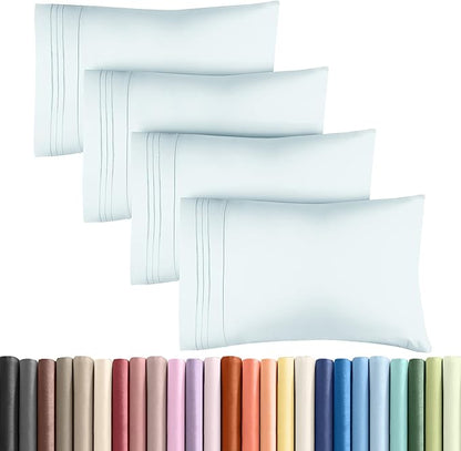 King Pillow Cases Set of 4 - Ultra Soft Hotel Quality Pillowcase Covers - Comfy, Cozy & Wrinkle Free - Shrinkage, Stain and Fade Resistant - Machine Washable Pillow Protectors - 4 Piece Set - Ice Blue