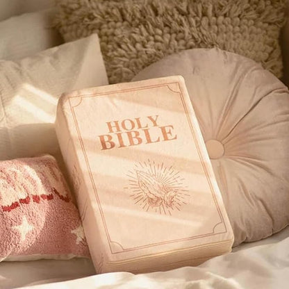 Bible Pillow Book Plush That Opens, Christian Holy Bible Stuff Religious Party Favors Gifts, Room Decorative Pillow for Bedroom Living Room (Purple)