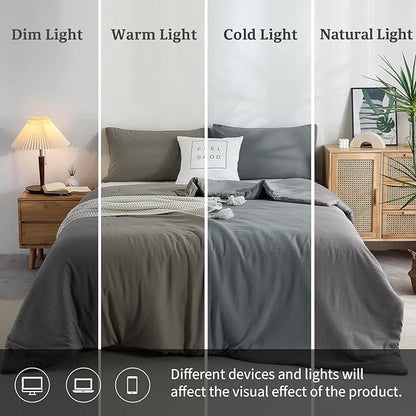 COTTEBED Ultra-Soft Gray Comforter Sets Queen Full Sized Bedding - All Season Lightweight Fuzzy Fluffy Modern Washed Polycotton Microfiber - 1 Bed Down Comforters &2 Pillowsham (Queen/Full,Dark Grey)