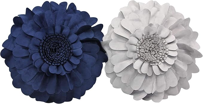 Contempo Lifestyles Flower Pillow – Decorative Pillow 3D Round Throw Pillows for Home Décor – Handmade Sweetheart Flower Pillow for Bed & Couch-Sunflower Pillow - 13 Inch Navy