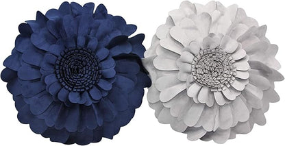 Contempo Lifestyles Flower Pillow – Decorative Pillow 3D Round Throw Pillows for Home Décor – Handmade Sweetheart Flower Pillow for Bed & Couch-Sunflower Pillow - 13 Inch Navy
